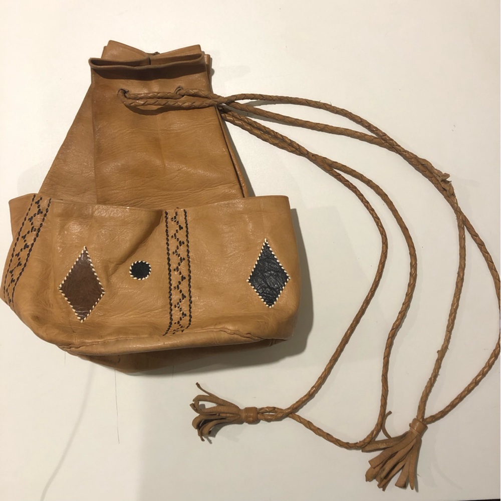 Handmade Leather Drawstring Backpack - Picture 11 of 12